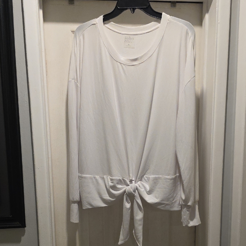 Soho Classic White Long Sleeve Tie-Front Top